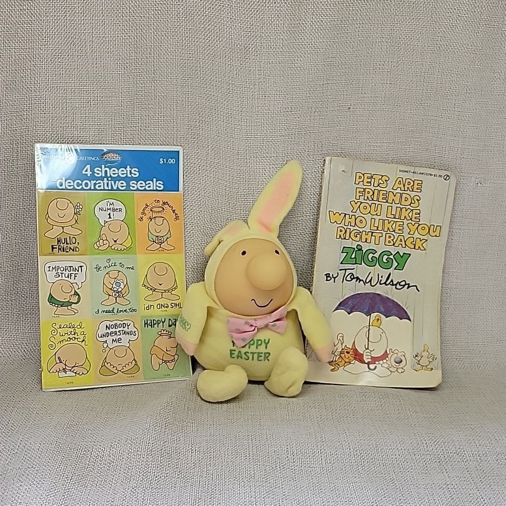 Ziggy Hoppy Easter yellow plush bow tie Bunny Rabbit , book and decorative seals